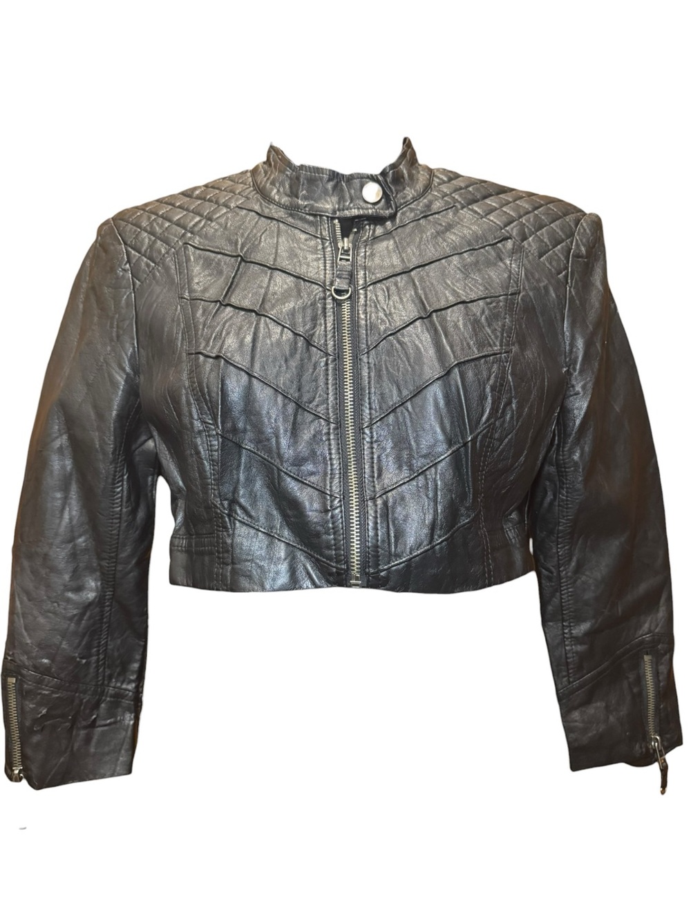 BEBE Black Cropped Faux Leather Jacket